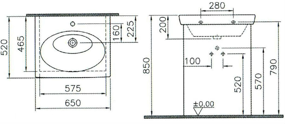 Раковина подвесная/на тумбу Vitra Form 500 65х52 см, белая 4297B003-0001
