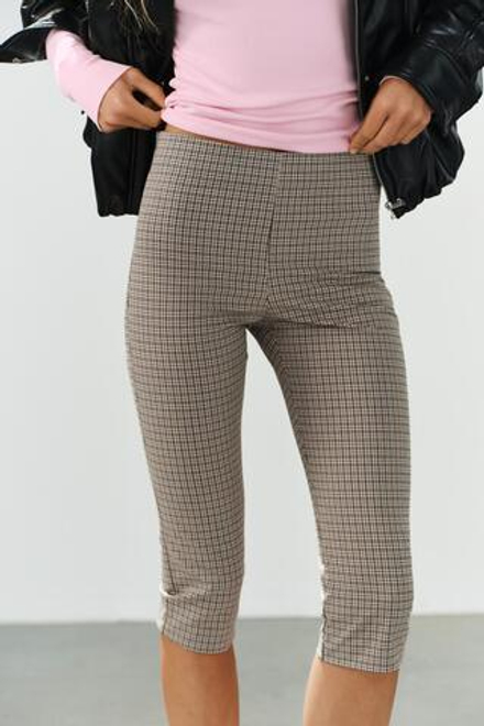 ZARA БРЮКИ КАПРИ В КЛЕТКУ, СЕРЫЙ