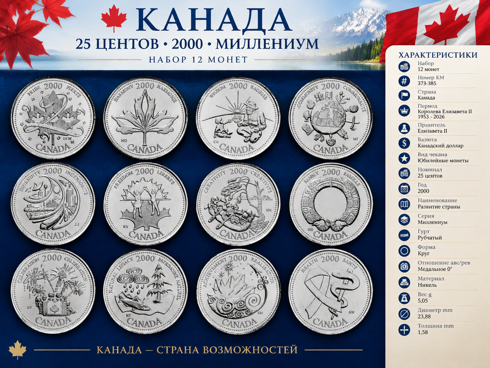 Канада 25 центов 2000, Миллениум - набор 12 шт