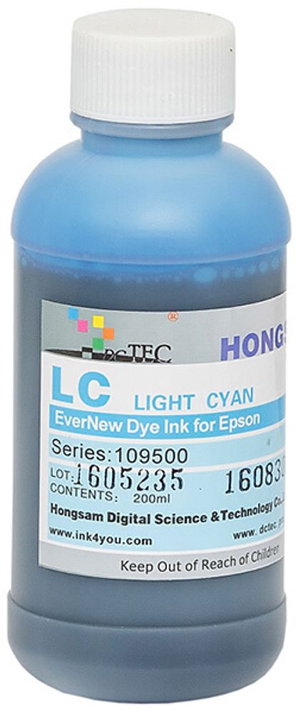 Чернила DCTec — HONGSAM водорастворимые для Epson серия: 109500 - Light Cyan (Светло голубой) 200 мл.