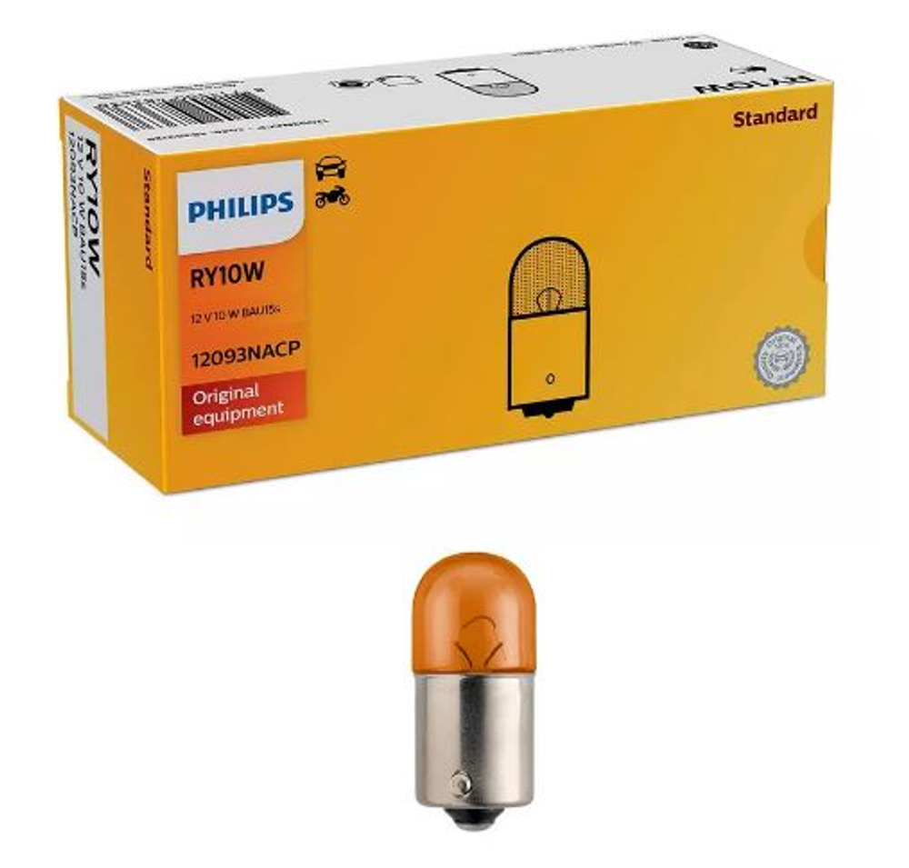 Автолампа  РY 12-10 (PY10W) габарит ОРАНЖ (BA15s) PHILIPS (уп10шт) #12093NACP ORIGINAL 48362128