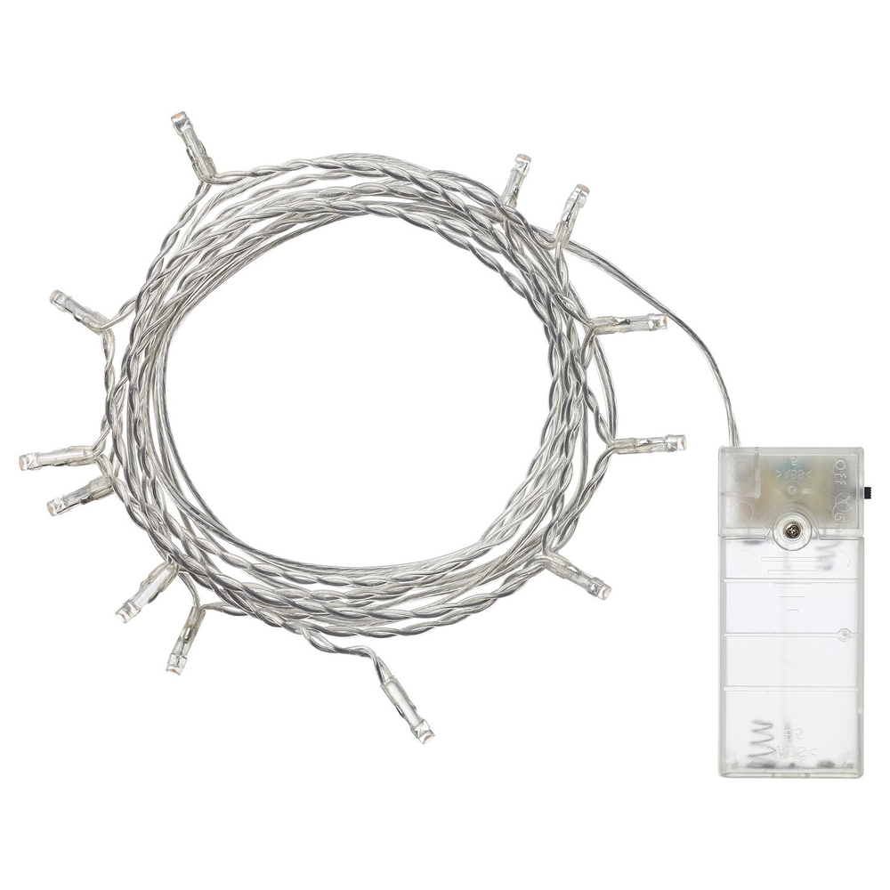 IKEA LEDFYR  (ИКЕА ЛЕДФИР)  -  Гирлянда LED, 12 ламп - для помещений/на батарейках серебристая