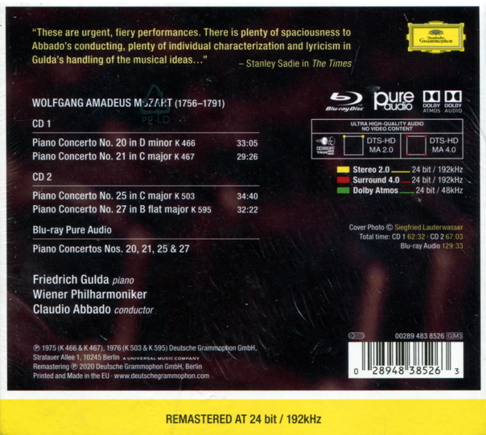 Friedrich Gulda, Claudio Abbado, Wiener Philharmoniker / Wolfgang Amadeus Mozart: Piano Concertos Nos. 20, 21, 25, 27 (2CD+Blu-ray Audio)