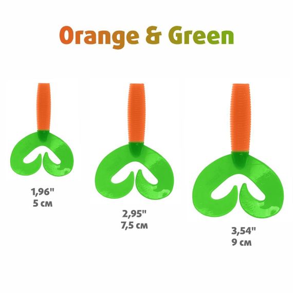 Твистер Helios Credo Double Tail 3,54"/9 см Orange &amp; Green 5шт. (HS-28-025)