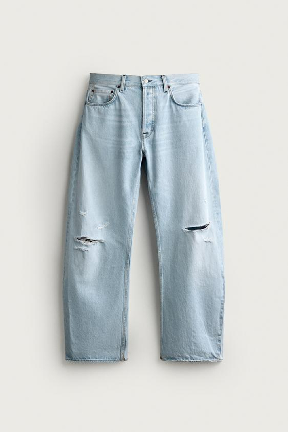 ZARA ДЖИНСЫ BARREL FIT С РАЗРЕЗАМИ, ГОЛУБОЙ