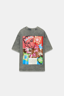 ZARA ФУТБОЛКА HENRI MATISSE С ЭФФЕКТОМ ПОТЕРТОСТИ, СЕРЫЙ