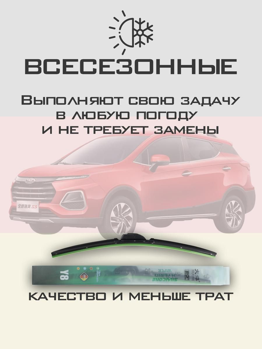 Щетки стеклоочистителя HUOYE Y8 600/400 мм на JAC S3 | Push button