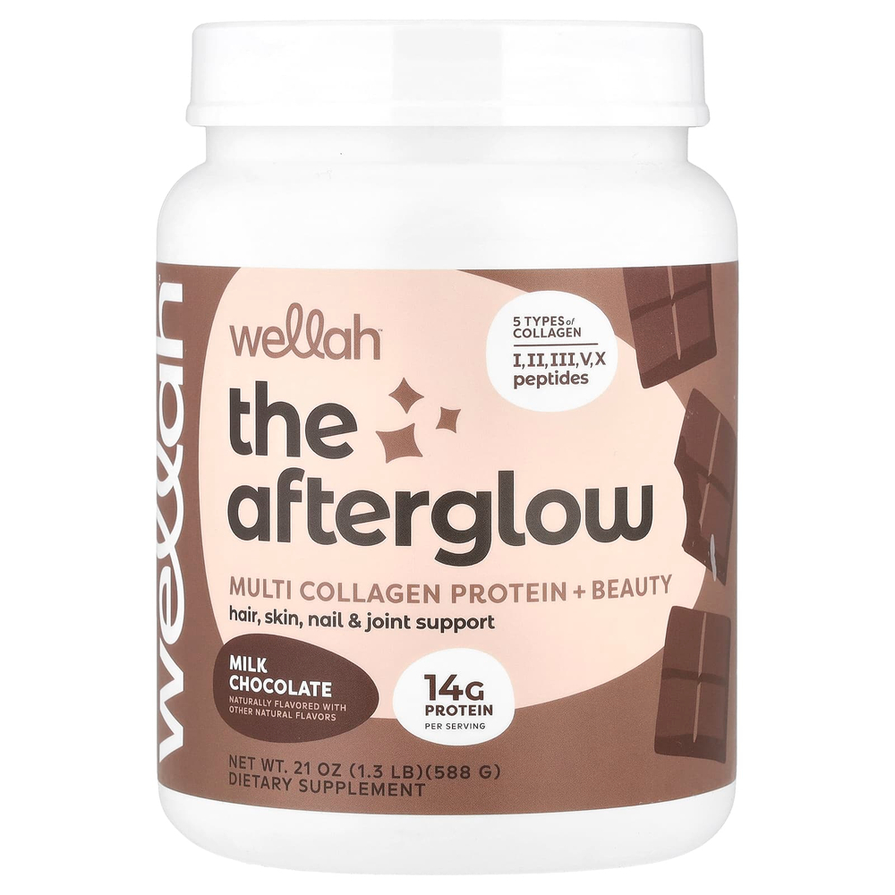 Wellah, The Afterglow, мультиколлагеновый протеин + красота, молочный шоколад, 588 г (1,3 фунта)