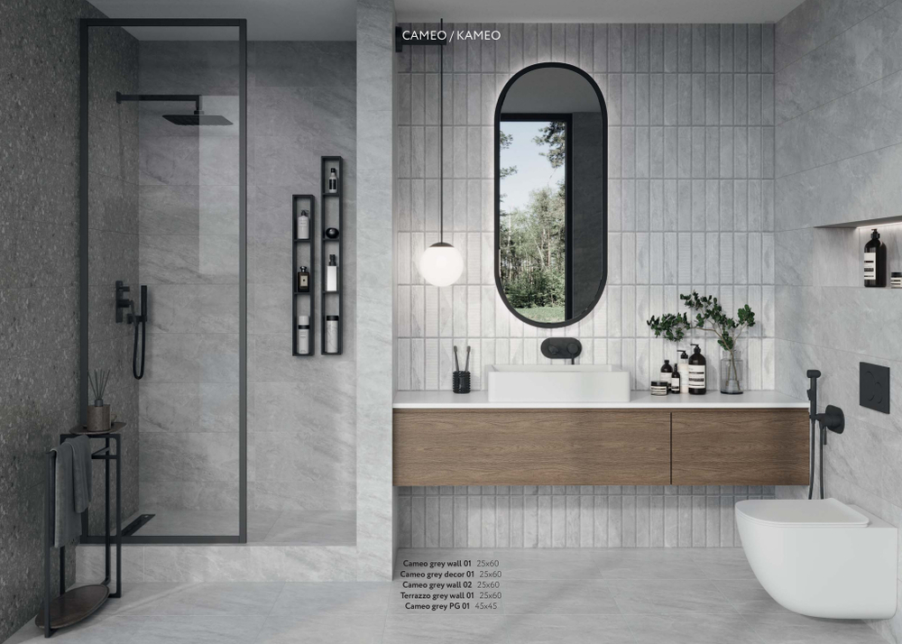 Камео сер низ 02 / Cameo grey wall 02  250х600 (1-й сорт)