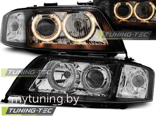 Передние фары Audi A6 C5 angel eyes black