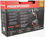 Аккумуляторный бесщеточный шуруповерт с набором PROFIPOWER MKBL-18BT (Li-ion-2шт, 18В, 2.0Ач, 40Нм, 0,8-10мм, З/У, в кейсе) (E0147)