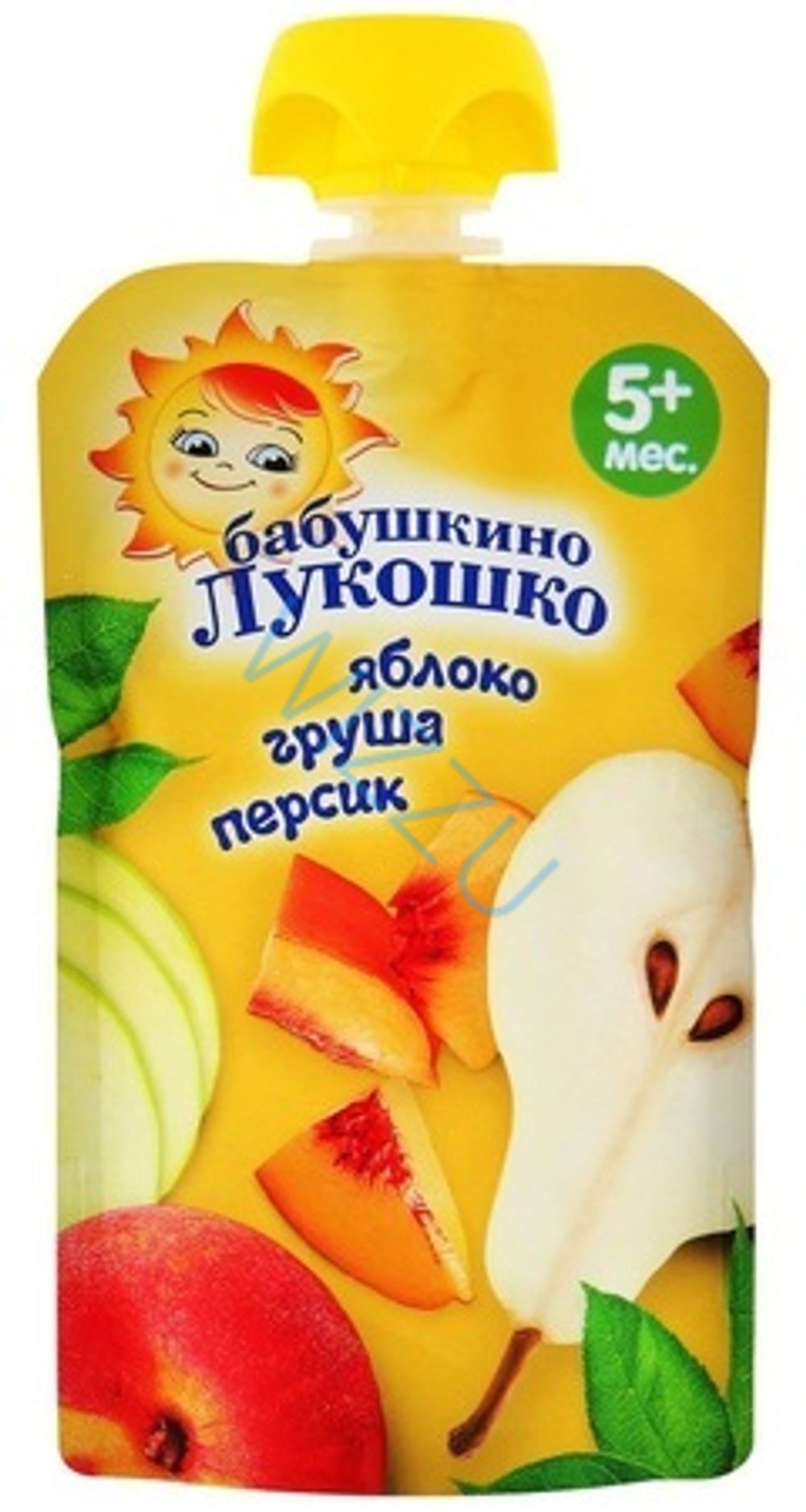 Пюре фруктовое Бабушкино Лукошко Яблоко-Груша-Персик, 90 г