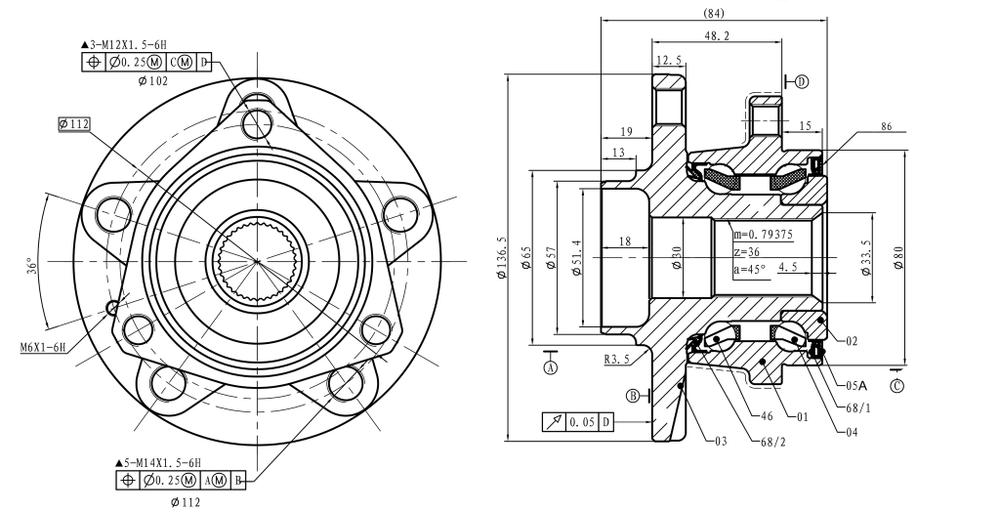 Ступица передняя в сборе L=R AD A3/VW Golf V/VI/Caddy 06 GANZ GIK05015