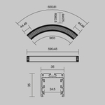Радиусный профиль Maytoni 35x35 Ø800мм 1/4 круга черный ALM-3535R-B-D-90°-0.8M