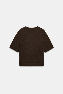 ZARA СВИТЕР С КОРОТКИМИ РУКАВАМИ И ПУГОВИЦАМИ, КОРИЧНЕВЫЙ