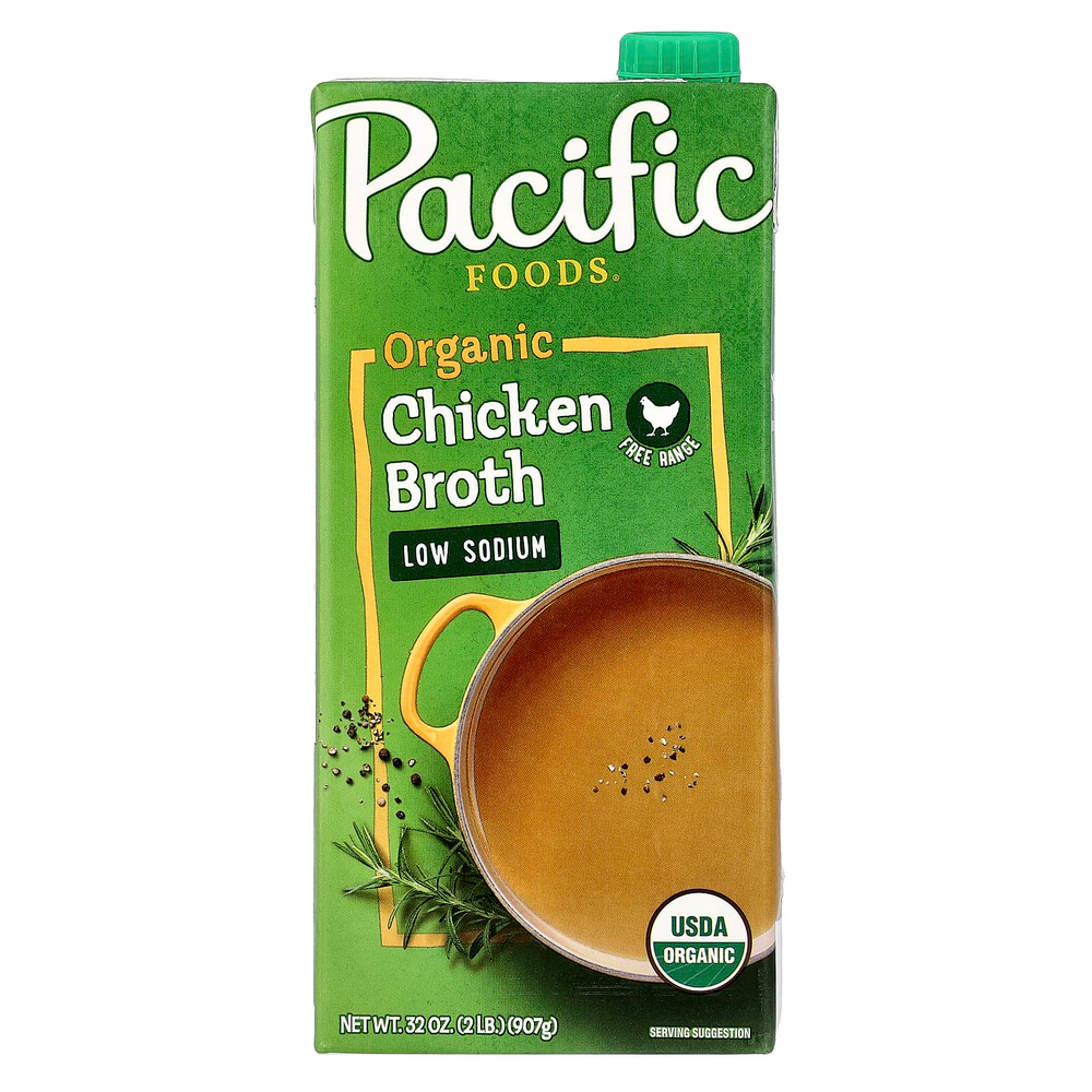 Pacific Foods, органический куриный бульон из курицы, с низким содержанием натрия, 907 г (32 жидк. унции)