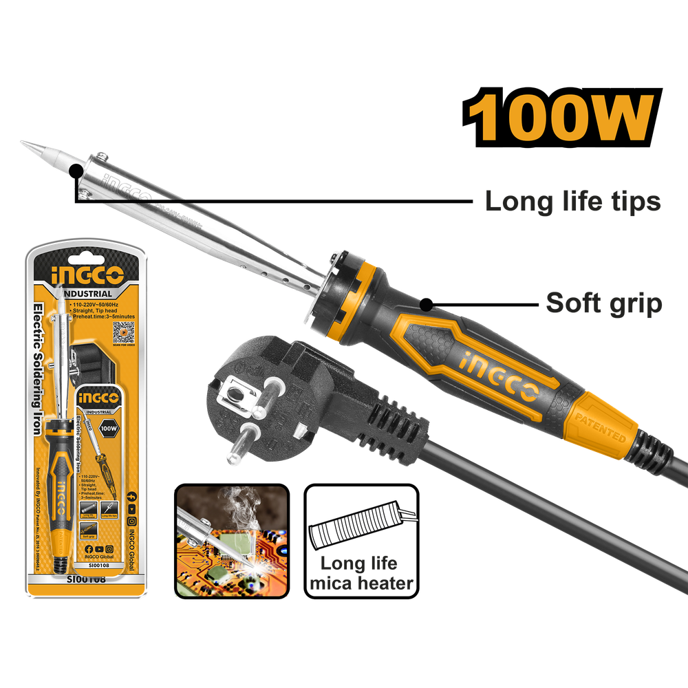 Паяльник электрический INGCO SI00108 INDUSTRIAL 100 Вт Паяльник электрический INGCO SI00108 INDUSTRIAL 100 Вт