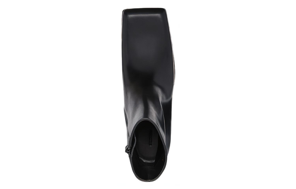 Balenciaga Square Toe Leather Ankle Boot Black