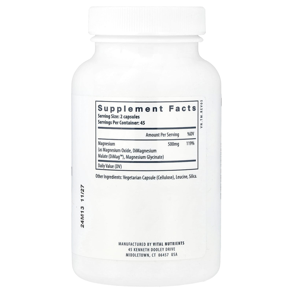 Vital Nutrients, Комплекс тройного магния, 500 мг, 90 веганских капсул (250 мг в 1 капсуле)