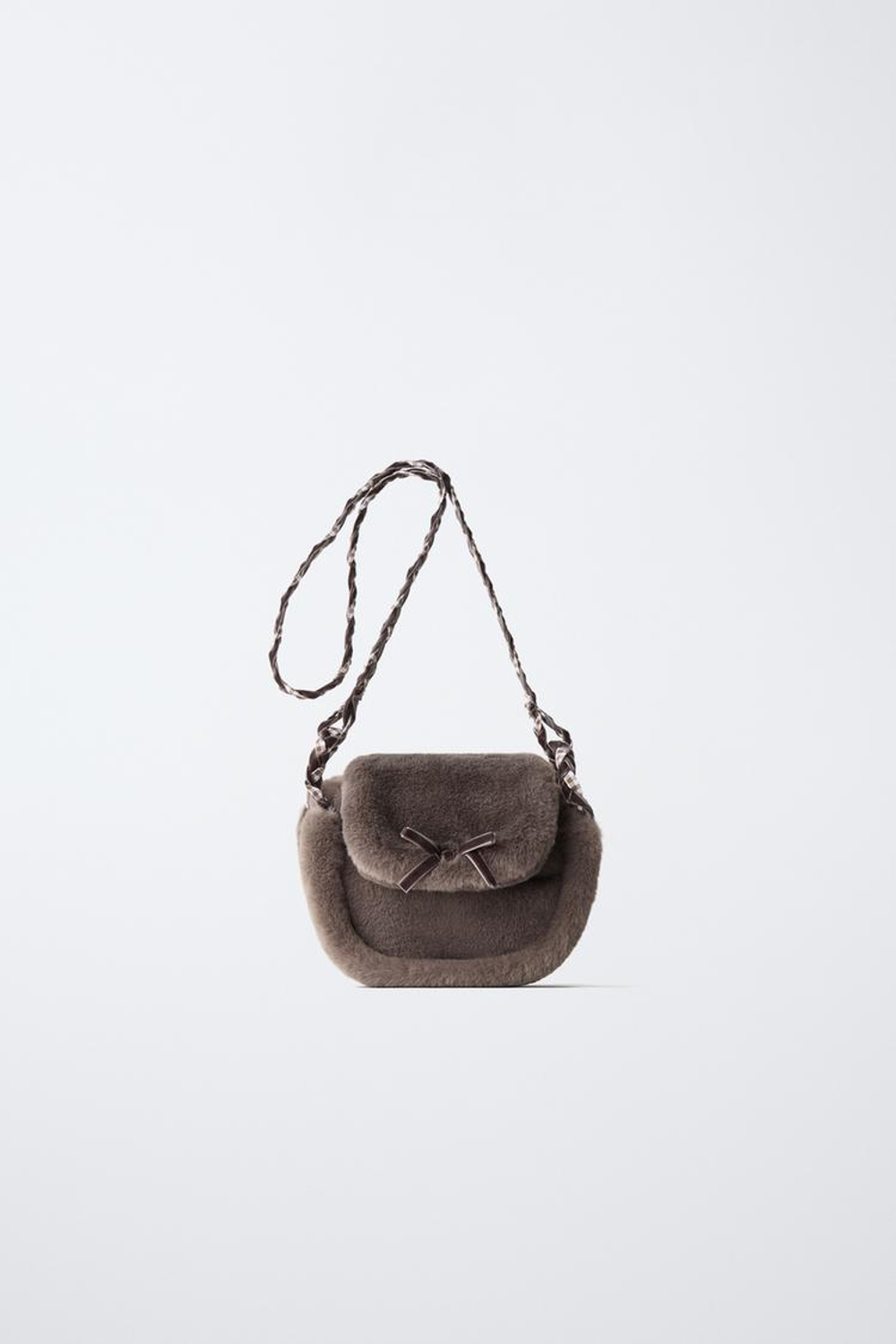 ZARA СУМКА С БАНТОМ И ОТДЕЛКОЙ ИЗ МЕХА, СЕРЫЙ