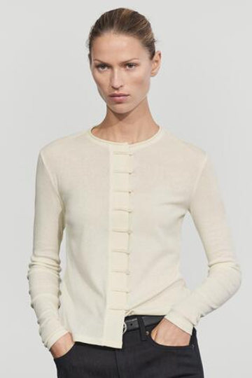 Massimo Dutti Футболка из смесового хлопка с пуговицами, натуральный/кремовый