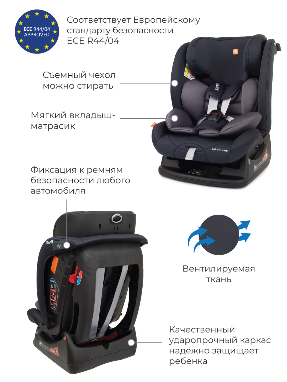 Автокресло Rant AY913 "MATRIX" Safety Line (Sapphire Blue) группа 0+-1-2-3  (0-36 кг)