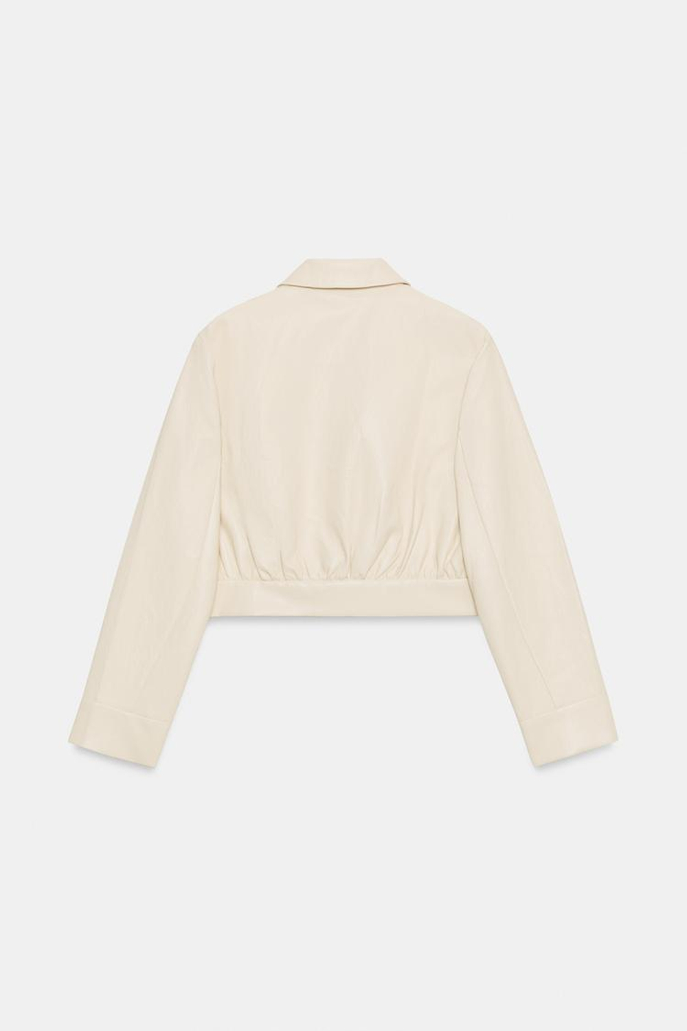 ZARA УКОРОЧЕННАЯ РУБАШКА С ЭФФЕКТОМ КОЖИ И ПОДПЛЕЧНИКАМИ, ЭКРЮ