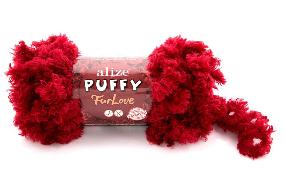 Пуффи Фурлав (Puffy Furlove) пряжа Alize 100% полиэстер 5х100г/6,3м (56 красный)