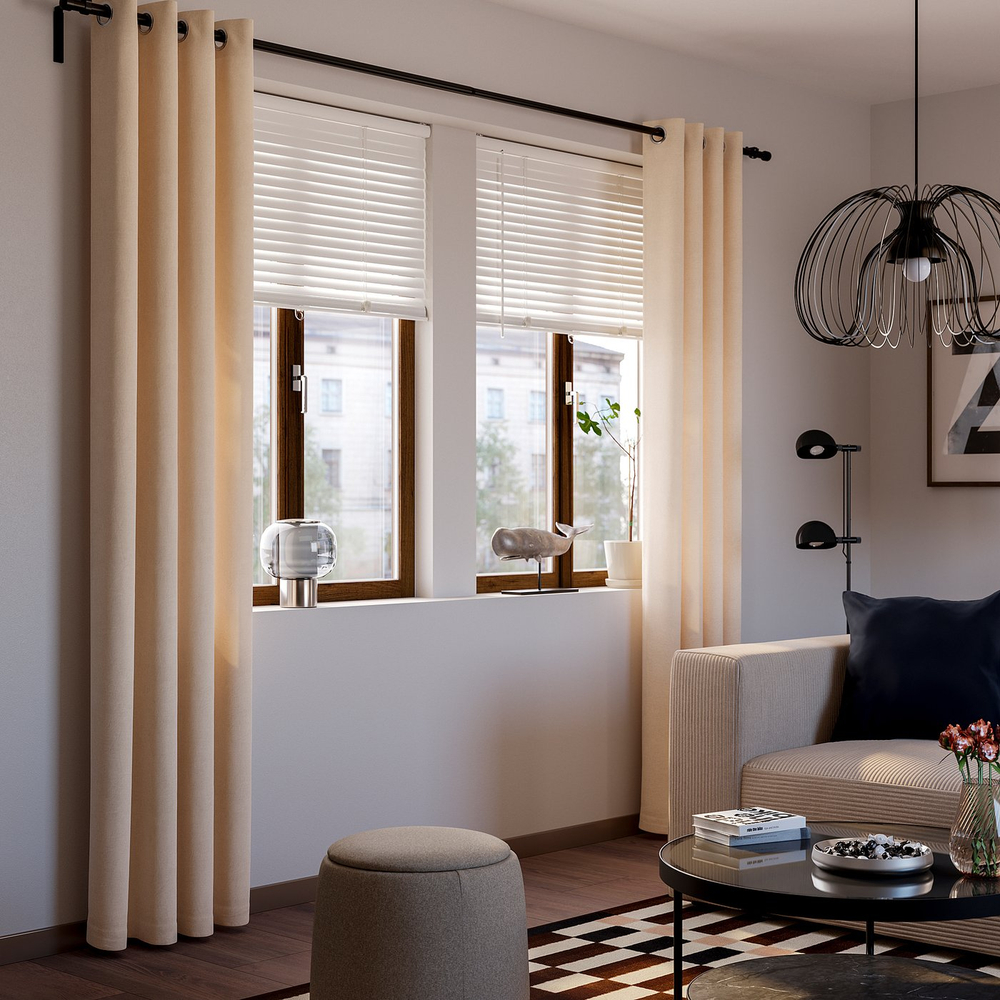 IKEA SANELA  (ИКЕА САНЕЛА)  -  Штора, 2 шт. - светло-бежевая на люверсах 140x280 см