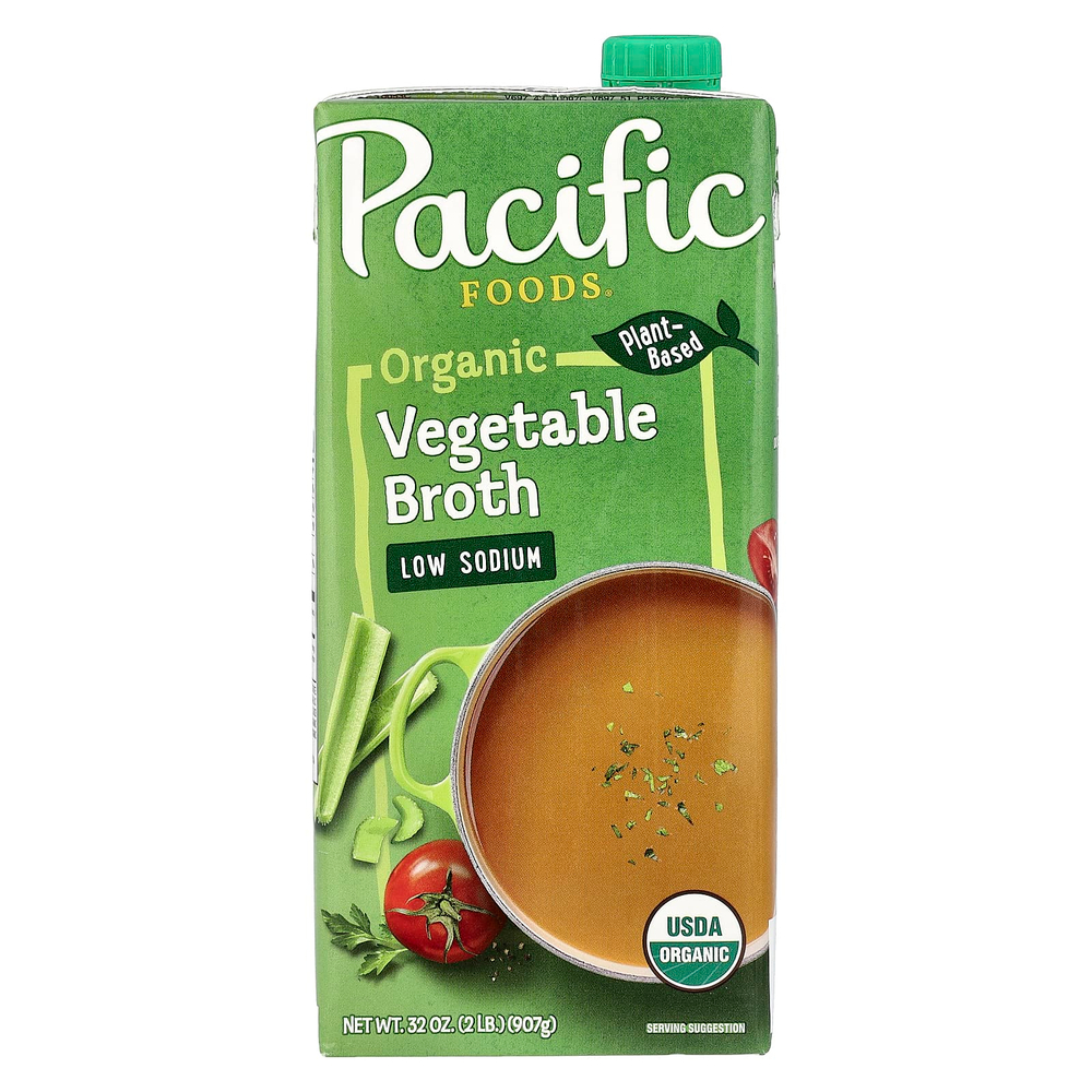 Pacific Foods, органический овощной бульон, с низким содержанием натрия, 907 г (32 унции)