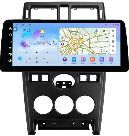 Магнитола для Lada Priora 2007-2013 (рамка черная тип 2) - FarCar S500+TS10 монитор 12.3" 2K QLED на Android 14, Быстрая, CarPlay, 4G SIM-слот