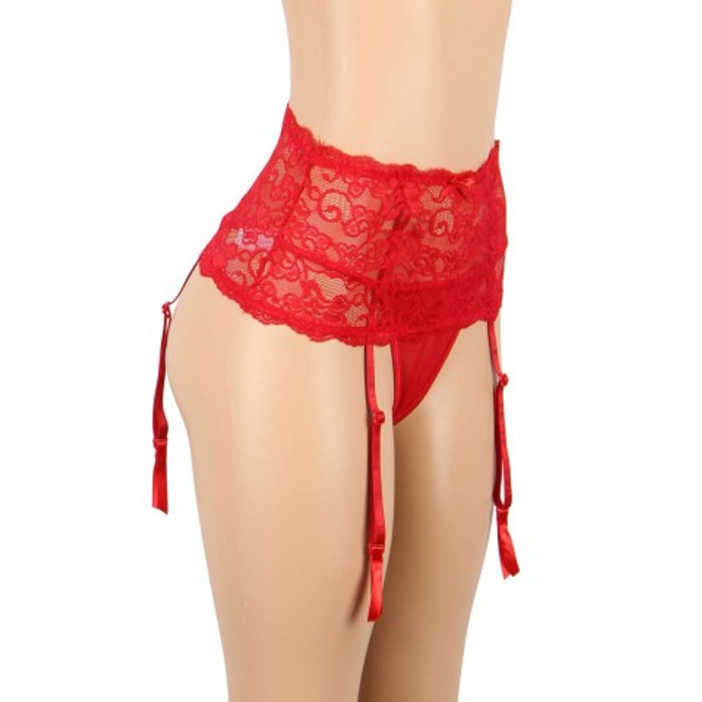 Пояс на высокой посадке с ремешками для чулок Floral Lace красные (3XL)