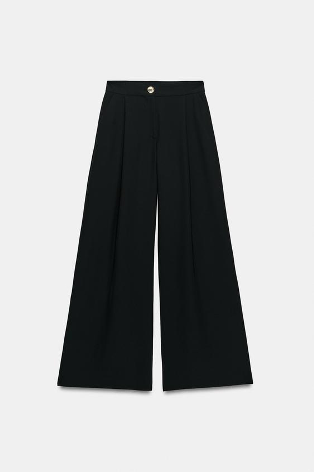 ZARA БРЮКИ ПАЛАЦЦО С ЗОЛОТИСТОЙ ПУГОВИЦЕЙ, ЧЕРНЫЙ
