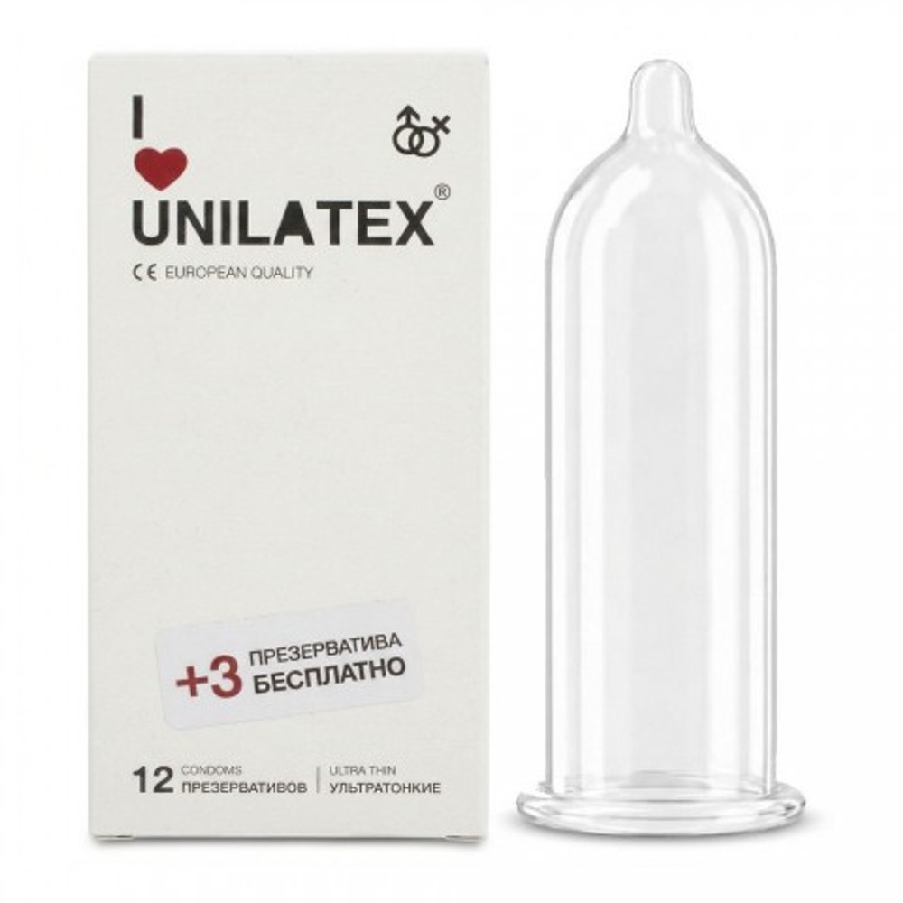Презервативы Unilatex UltraThin/ультратонкие, 12 шт. + 3 шт. в подарок