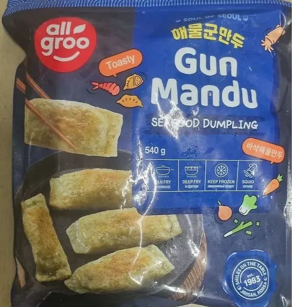 Дамплинги, д/ж с морепродуктами /Allgroo Seafood dumpling for fry, Ю.Корея, 540 г,