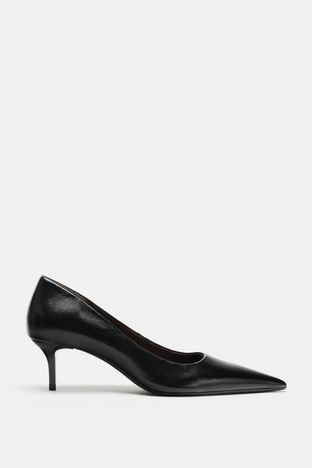 ZARA КОЖАНЫЕ ТУФЛИ НА КАБЛУКЕ, ЧЕРНЫЙ