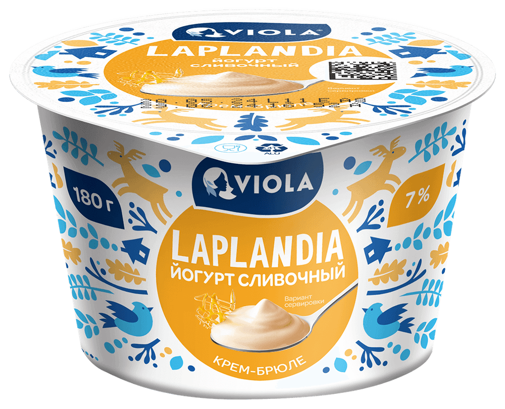 Йогурт «Сливочный» Laplandia со вкусом крем-брюле. Массовая доля жира 7%. 180г
