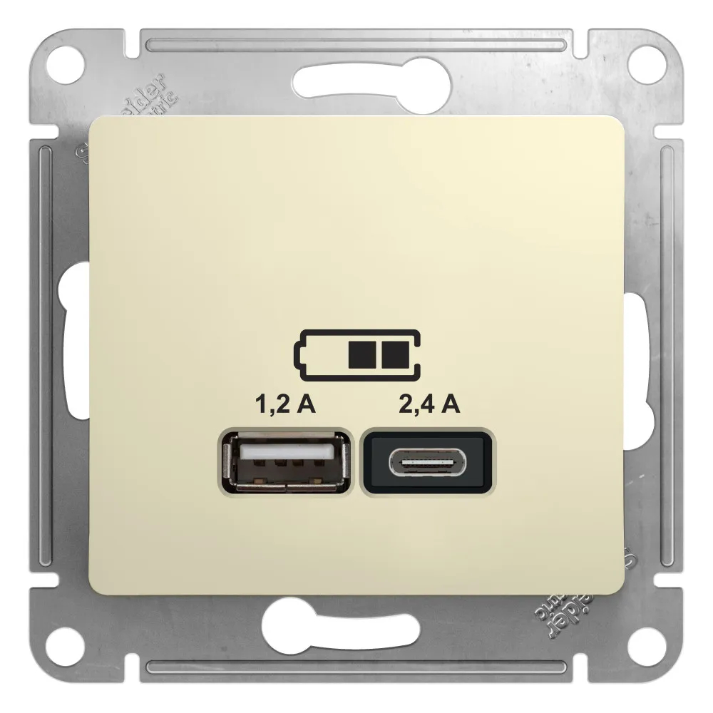 GLOSSA USB РОЗЕТКА А+С, 5В/2,4А, 2х5В/1,2А, механизм, БЕЖЕВЫЙ