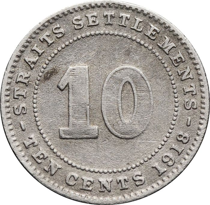 10 центов 1918 Стрейтс Сетлментс