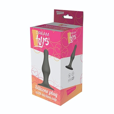 Серый удлиненный анальный стимулятор PLUG WITH SUCTION CUP - 10,3 см. (Цвет: серый)