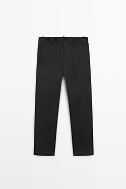 Massimo Dutti Брюки из смесового хлопка с деталью на талии, черный