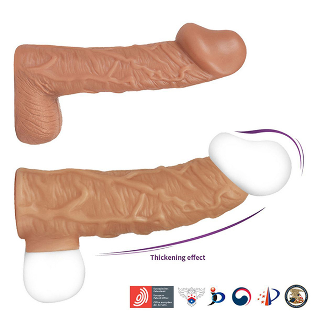 Телесная открытая насадка-реалистик 12см с подхватом мошонки Kokos Nude Sleeve M Size