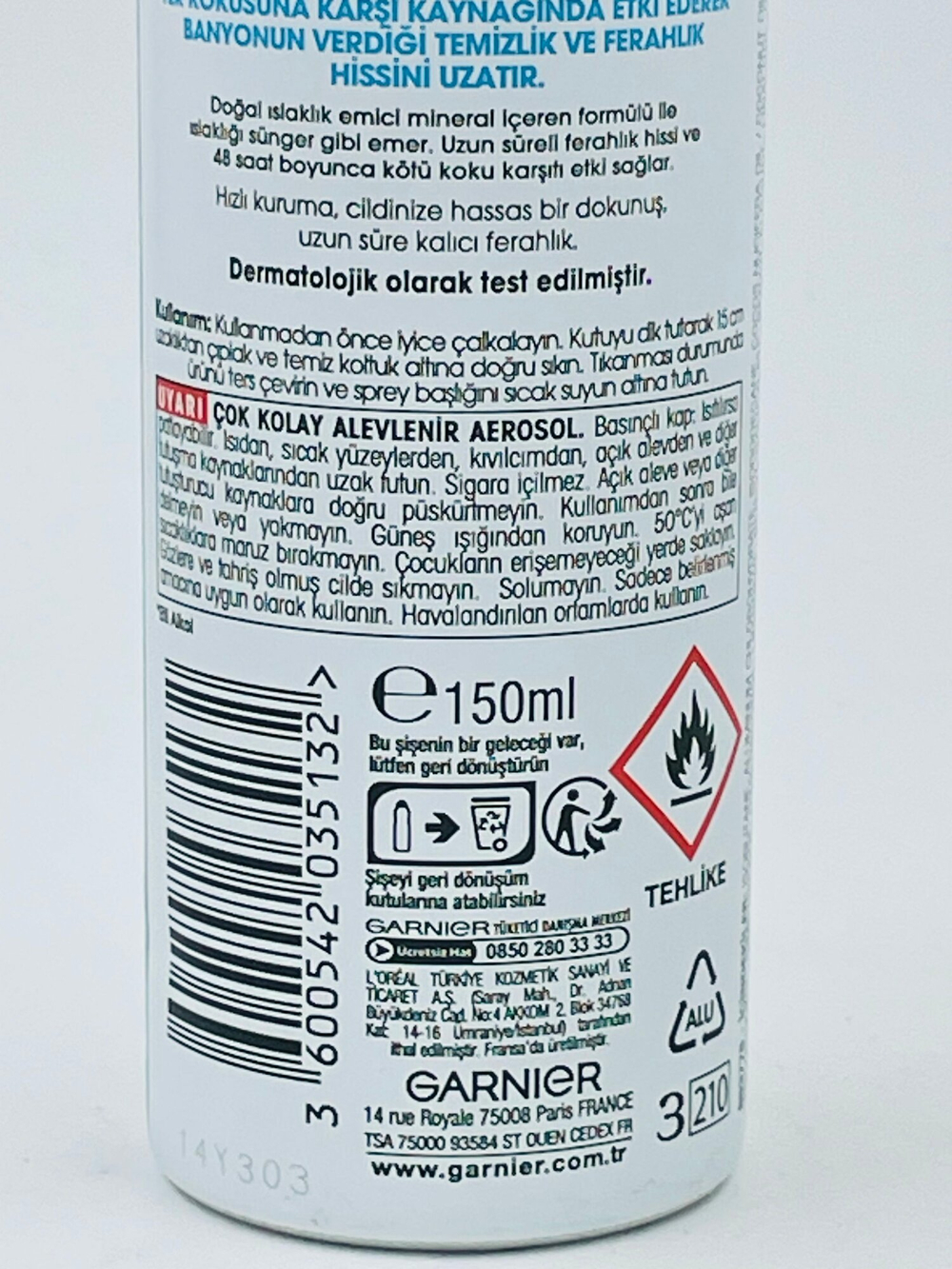 Антиперспирант Garnier Saf&Temiz Mineral, спрей, женский, без спирта, с маслом чайного дерева, 48 ч