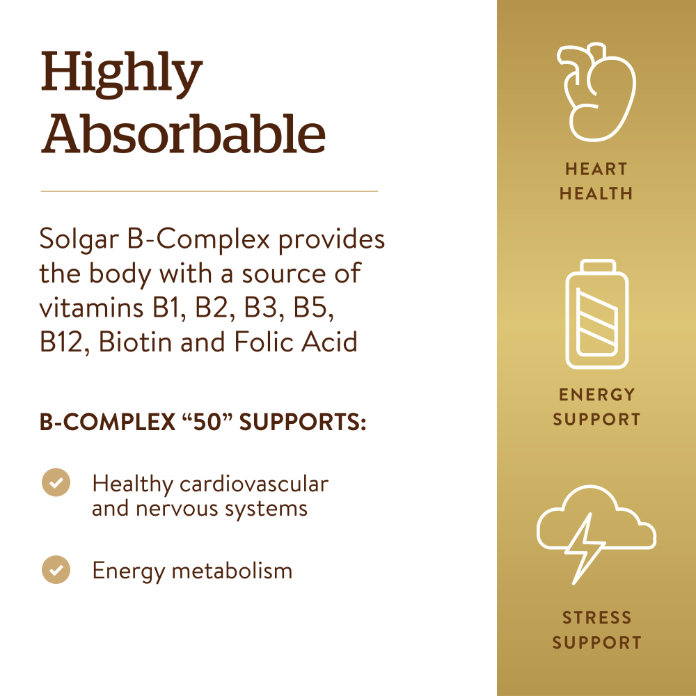 Solgar, B-Complex 50, витамины группы B, 250 растительных капсул
