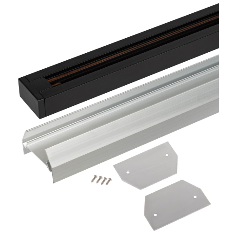 Комплект ЭРА TR-SET-200-1PT-PC BK шинопровод однофазный с профилем для натяжного потолка 2м черный | Однофазный шинопровод и аксессуары