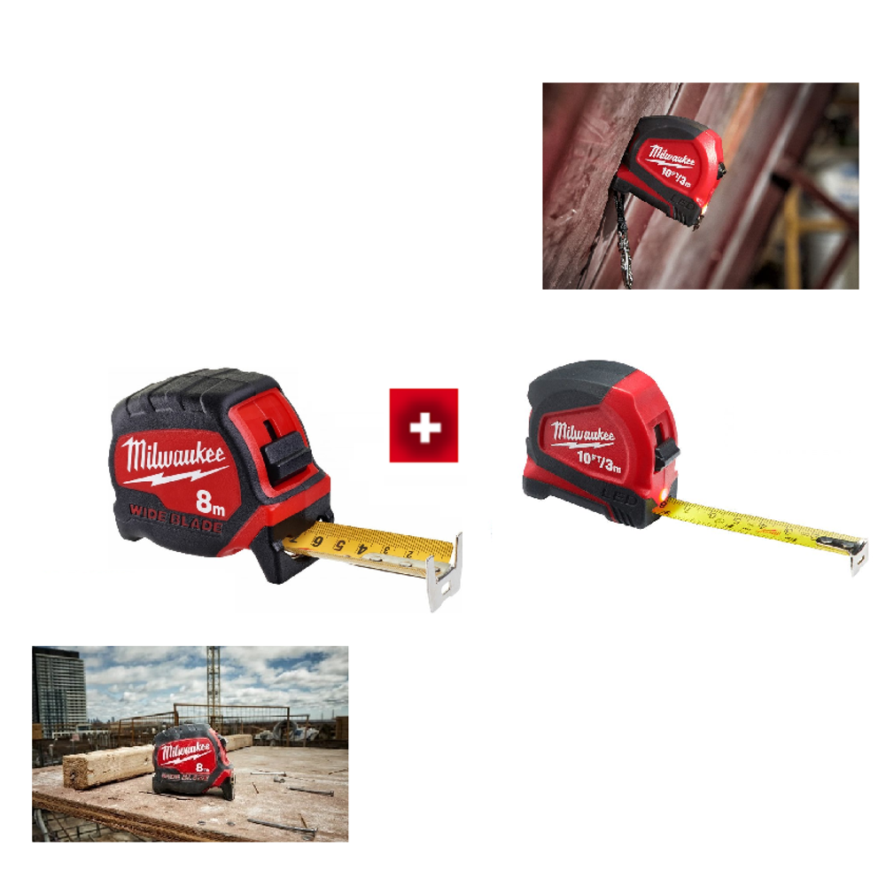 ВЫГОДНО ХИТ! Комплект 2 предмета: Рулетка WIDE BLADE 8 м 33 мм 4932471816 ПЛЮС Рулетка LED 3 м 12 мм 48226602 MILWAUKEE N048-2AM