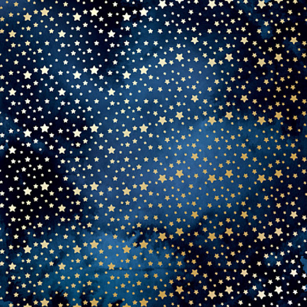 Лист односторонней бумаги с золотым тиснением, дизайн Golden stars Night garden, 30,5см х 30,5см