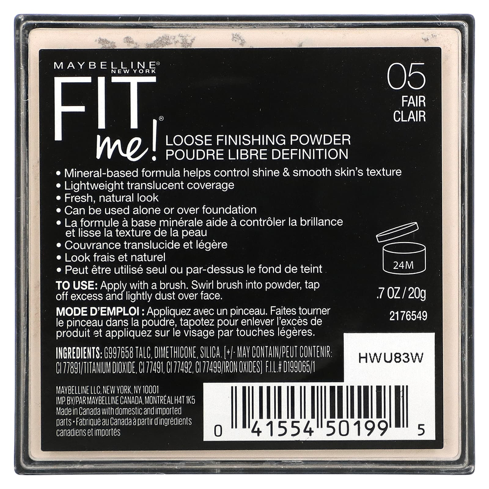 Maybelline, Fit Me, рассыпчатая финишная пудра, оттенок 05 «Светлый», 20 г