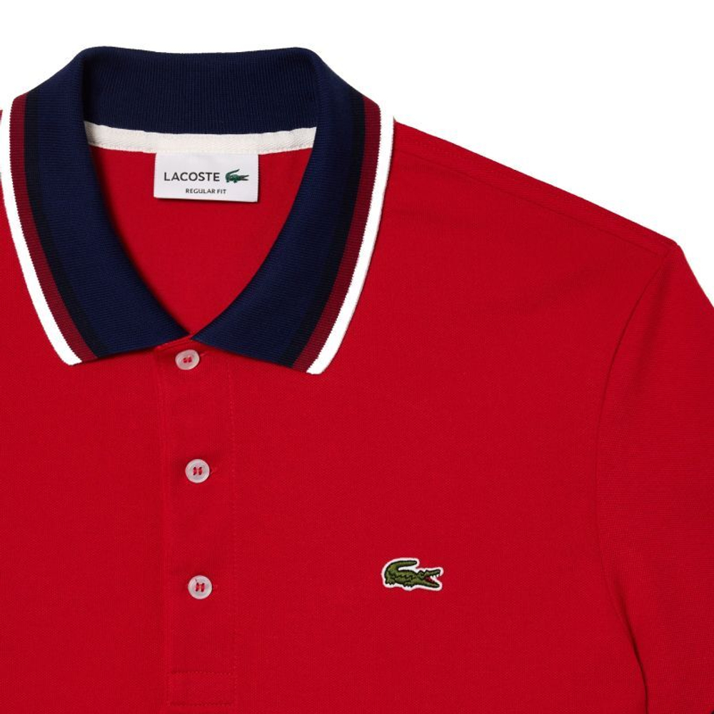 Мужское теннисное поло Lacoste Regular Fit Stretch Cotton Piqué Contrast Collar Polo Shirt - красный