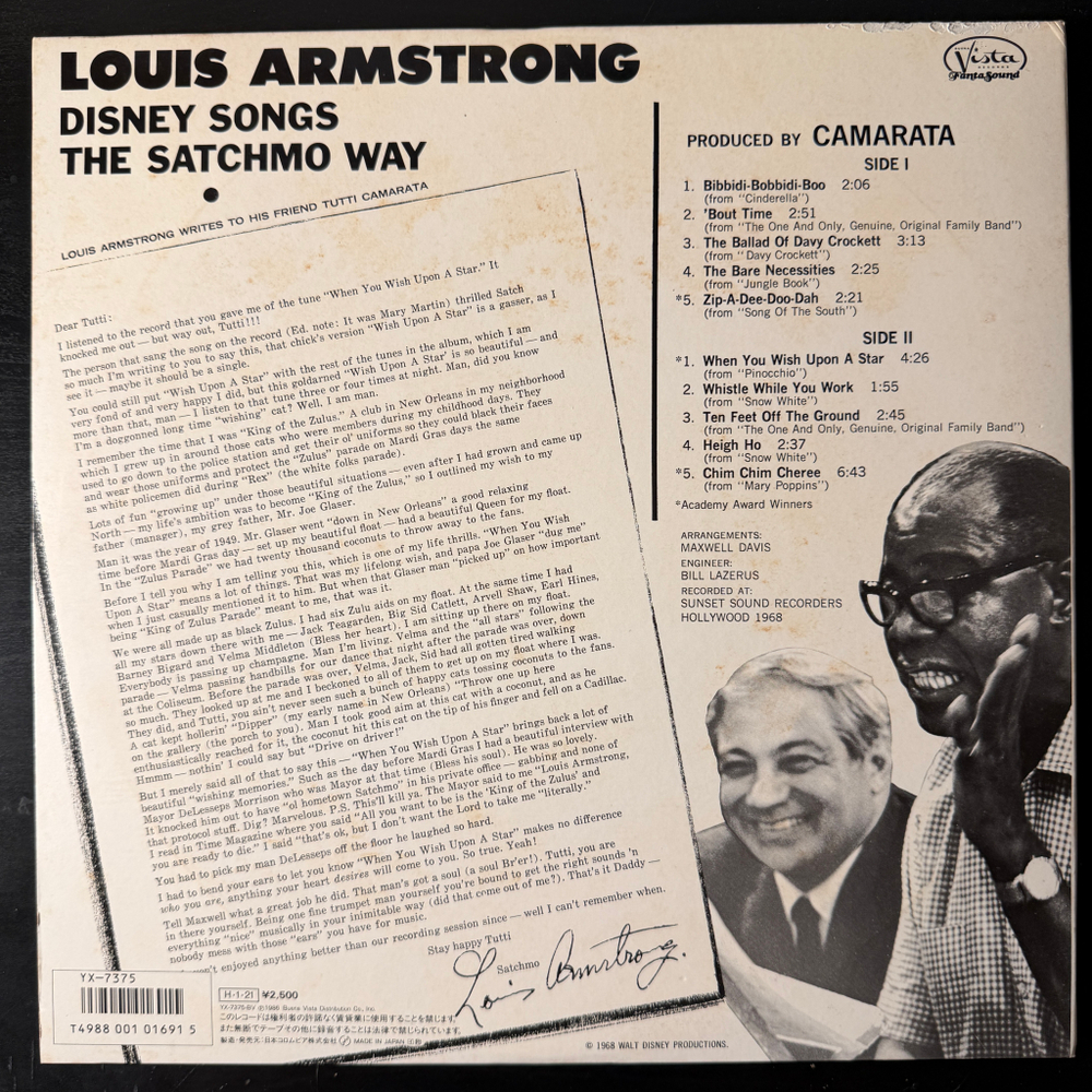 Louis Armstrong ‎– Disney Songs The Satchmo Way (Япония 1986г.)